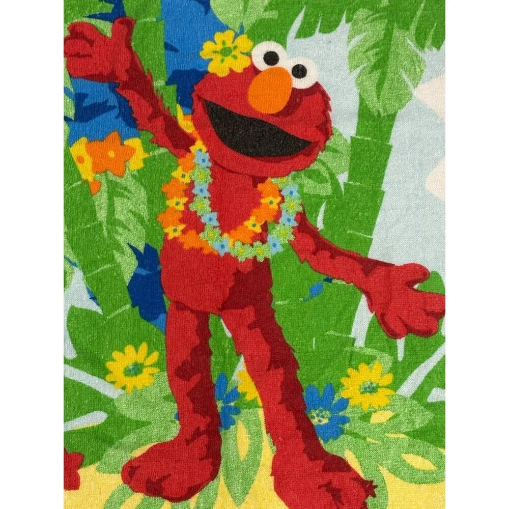 Vintage Sesame Street Elmo & Cookie Monster Aloha Beach Towel Kids Pool Fun
